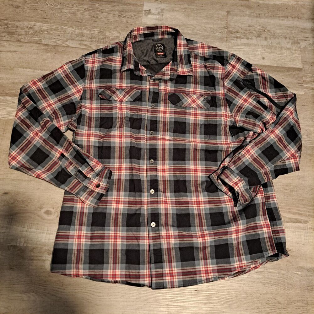Wrangler ATG Plaid Men's Shirt XXL‎ 2XL Red Black Shirt Vented Long Sleeve